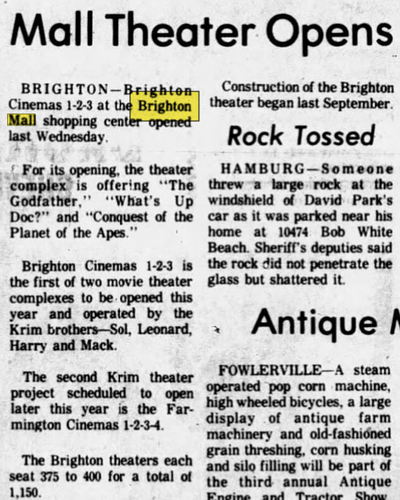 Brighton Mall - Aug 1972 Theater Opens (newer photo)